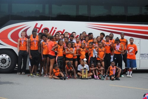 Panthers Elite Track & Field team celebrating at a championship event.