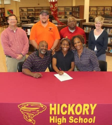 Panthers Elite Track & Field team members with Kaylah Ruff at Hickory High School.