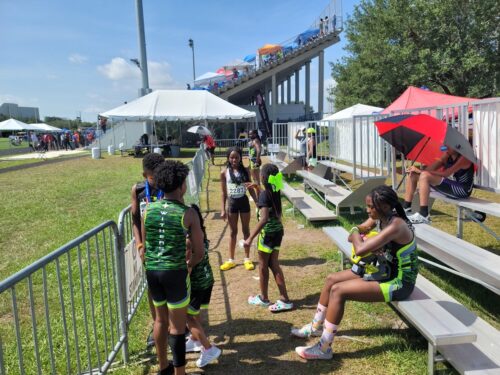 Athletes preparing for a race at the Panthers Elite Track & Field Club event.