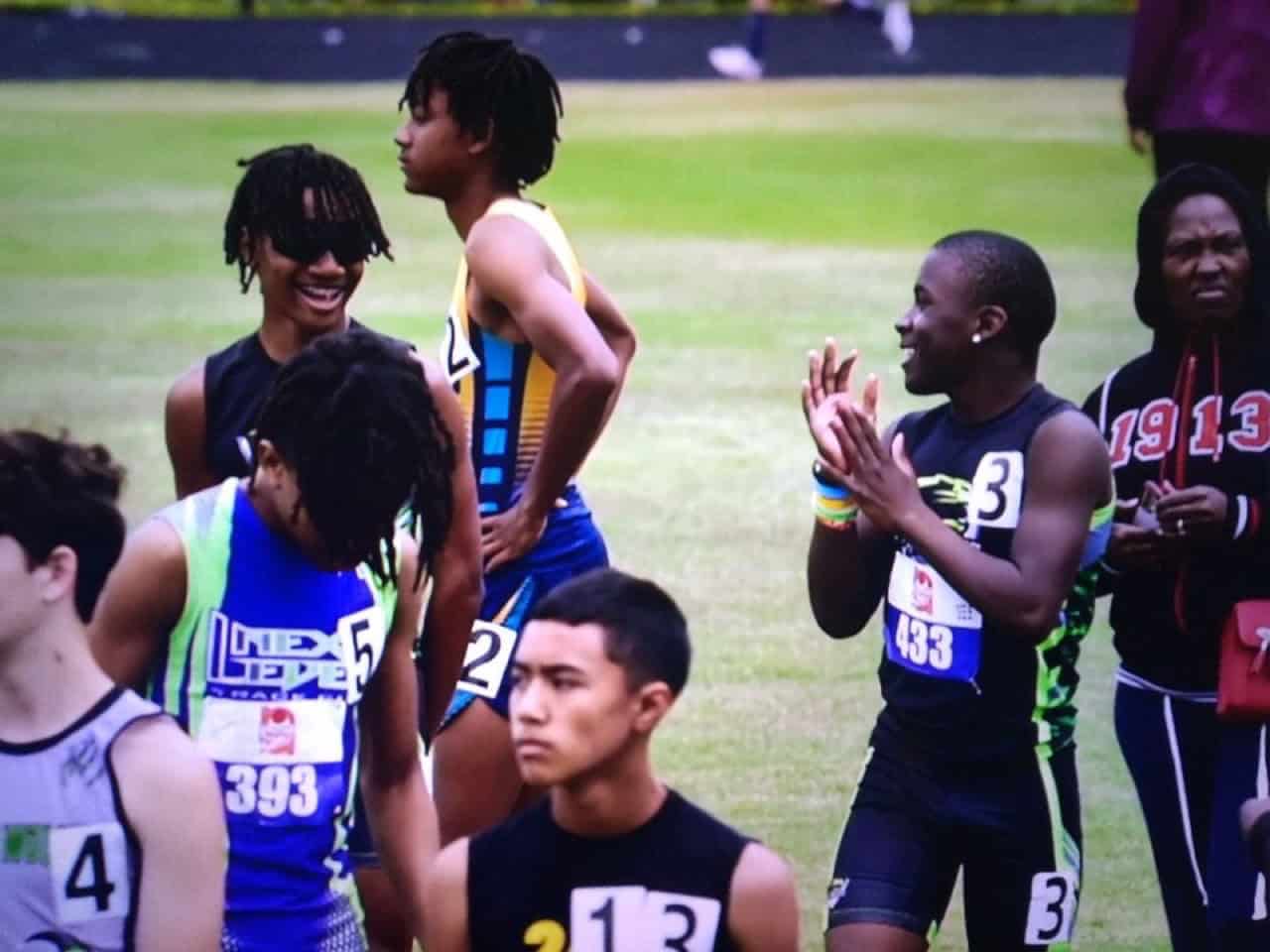 Athletes celebrating during a track meet at Panthers Elite Track & Field Club.
