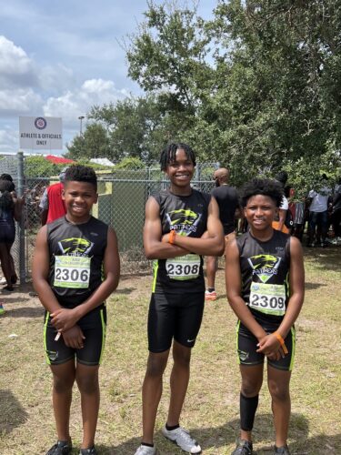 Young athletes from Panthers Elite Track & Field team at a meet.