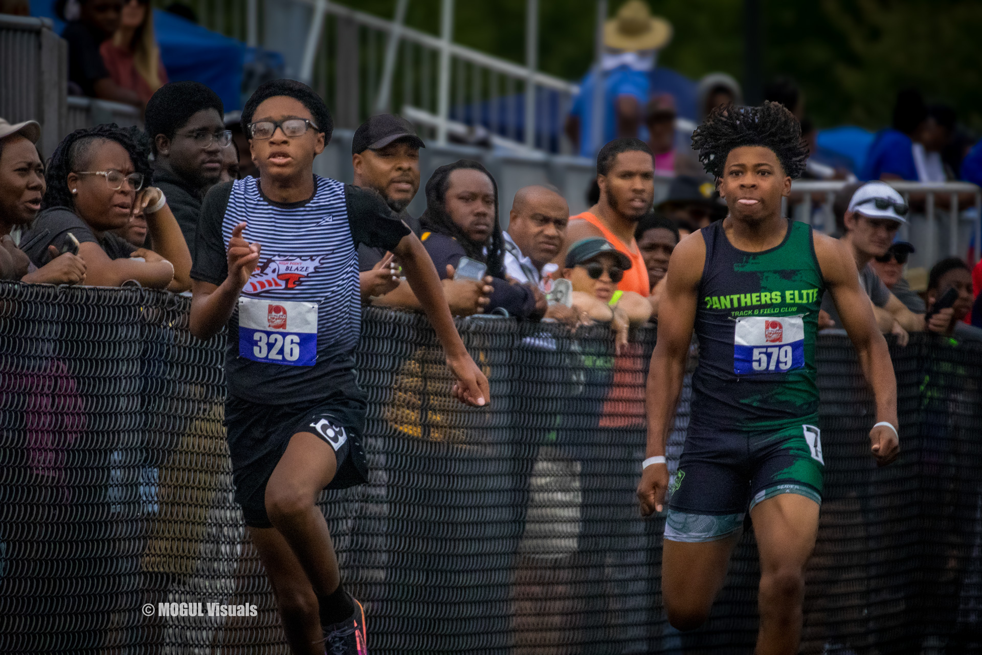 Young athletes competing in a track race at Panthers Elite Track & Field Club event.