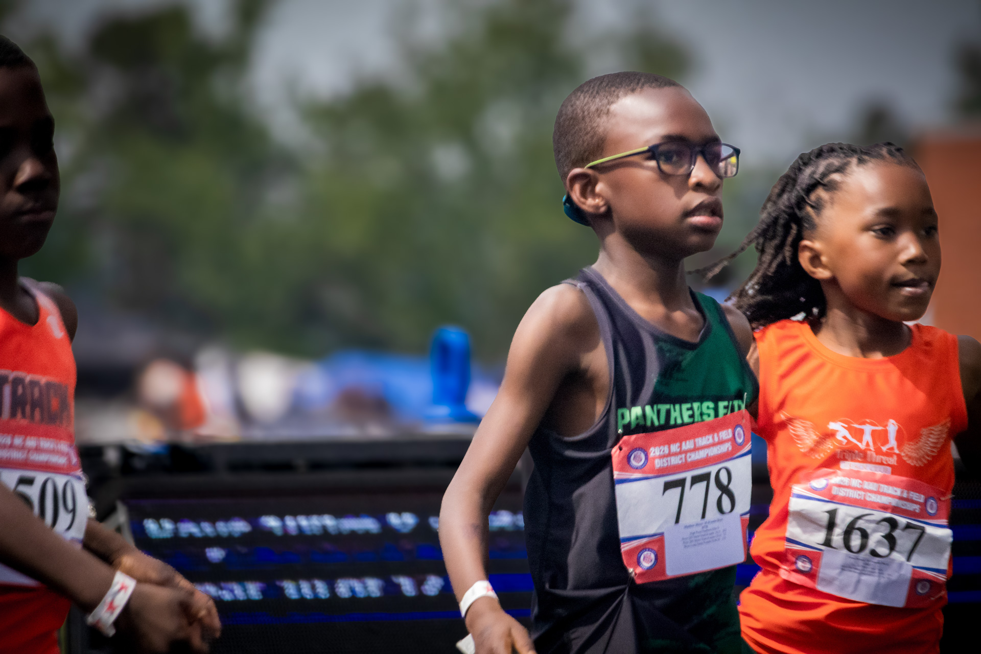 Young athletes competing at District Qualifier 2026 for Panthers Elite Track & Field.