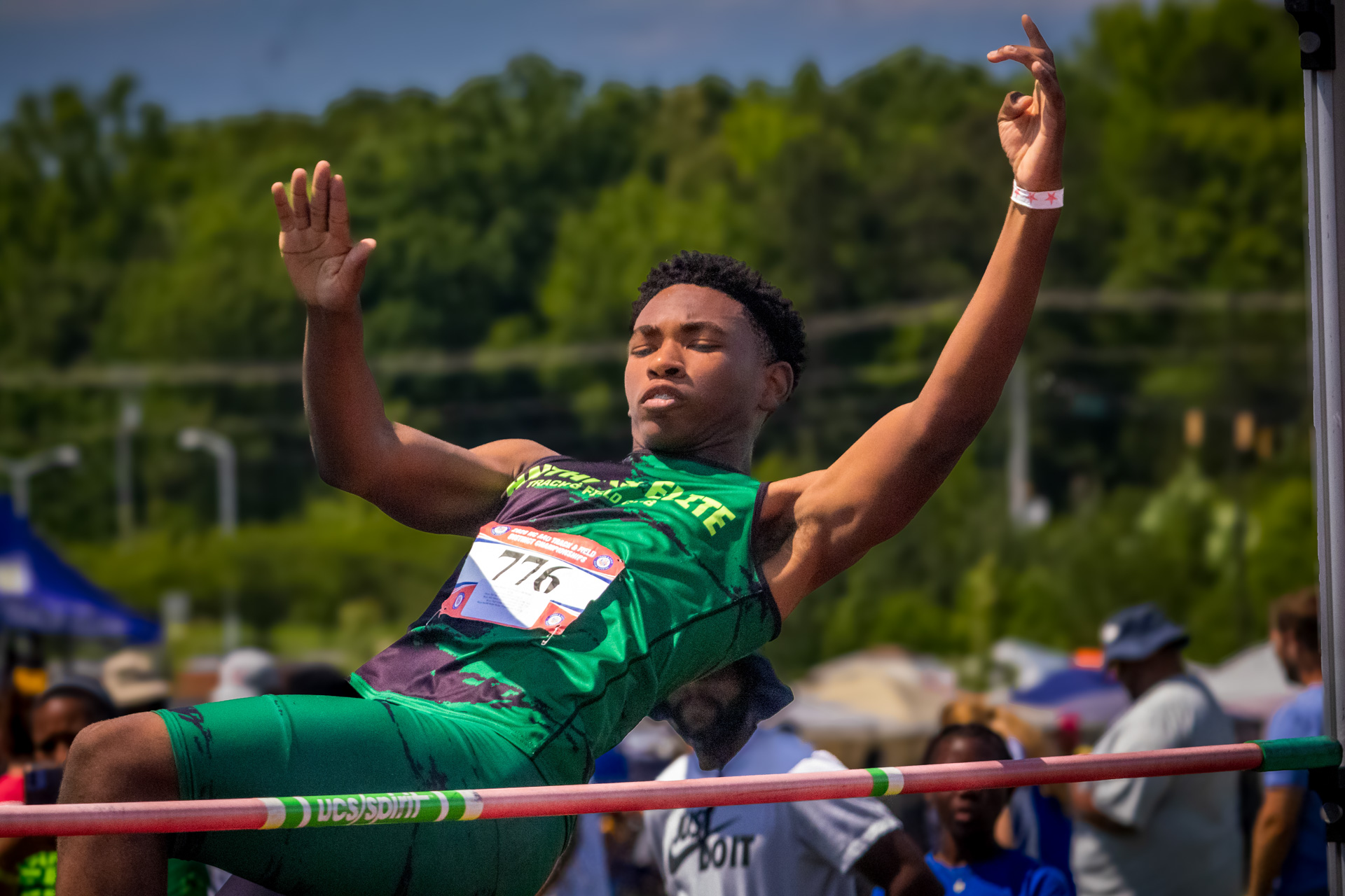 High jumper from Panthers Elite Track & Field clearing the bar at district qualifier.